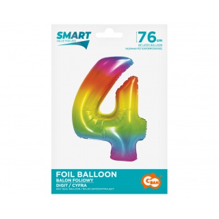 BALON FOLIOWY SMART CYFRA "4" TĘCZOWA 76cm., Podkategoria, Kategoria