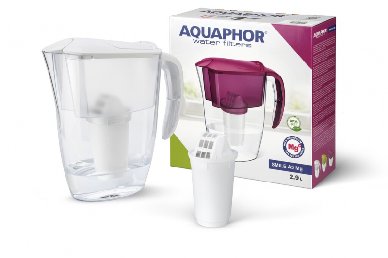 Dzbanek filtrujący AQUAPHOR Smile + wkład magnezowy A5 mg, biały, Czajniki, Wyposażenie biura