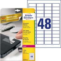 Etykiety zabezpieczające - plomby Avery Zweckform; A4, 20 ark./op., 45,7 x 21,2 mm, białe, poliestrowe, Etykiety ochronne i zabezpieczające, Papier i etykiety