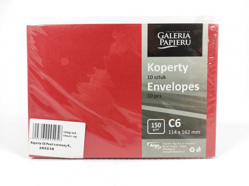 KOPERTA OZD.C6 150GR.PEARL CZERWONY K /10/, Podkategoria, Kategoria