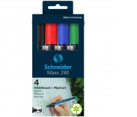 Zestaw markerów do tablic SCHNEIDER Maxx 290, 2-3mm, 4 szt., pudełko z zawieszką, mix kolorów, Markery, Artykuły do pisania i korygowania
