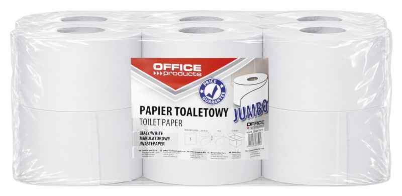 Toilet paper made of recycled paper OFFICE PRODUCTS Jumbo,  1-ply, 120m, 12pcs., white