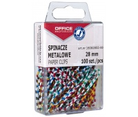 Metal paper clips, OFFICE PRODUCTS, Zebra, coated, 28 mm, in a box, 100 pieces, assorted colours