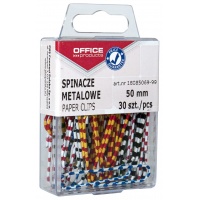 Metal paper clips, OFFICE PRODUCTS, Zebra, coated, 50 mm, in a box, 30 pieces, assorted colours