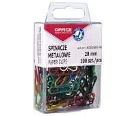 Coloured paper clips, OFFICE PRODUCTS, coated, 28 mm, in a box, 100 pieces, assorted colours
