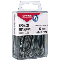 Metal paper clips, OFFICE PRODUCTS, smooth, 50 mm, in a box, 40 pieces, silver