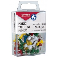 Pinezki kolorowe beczułki OFFICE PRODUCTS, w pudełku, 25szt., mix kolorów, Pinezki, Drobne akcesoria biurowe
