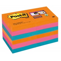 Bloczek samop. POST-IT® Super Sticky (622-12SS-EG) 51x51mm 12x90 kart. promienne kolory, Bloczki samoprzylepne, Papier i etykiety