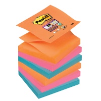Self-adhesive pad, POST-IT® Super Sticky Z-Notes (R330-6SS-EG), 76x76mm, 6x90 sheets, bright colours