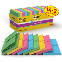 Karteczki samoprzylepne POST-IT® Super sticky Z-Notes (R330-SS-VP16), 76x76mm, 14x90 kart., mix kolorów, 2 bloczki gratis, Bloczki samoprzylepne, Papier i etykiety