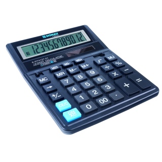 Kalkulator biurowy DONAU TECH, 12-cyfr. wyświetlacz, wym. 203x158x31 mm, czarny, Kalkulatory, Urządzenia i maszyny biurowe