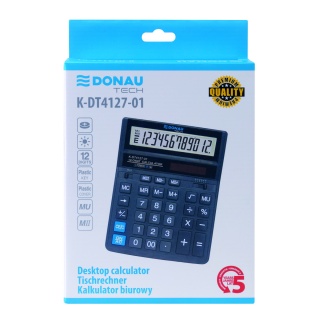 Kalkulator biurowy DONAU TECH, 12-cyfr. wyświetlacz, wym. 203x158x31 mm, czarny, Kalkulatory, Urządzenia i maszyny biurowe