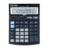 Kalkulator biurowy DONAU TECH, 12-cyfr. wyświetlacz, wym. 186x142x39 mm, czarny, Kalkulatory, Urządzenia i maszyny biurowe