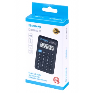 Kalkulator kieszonkowy DONAU TECH, 8-cyfr. wyświetlacz, wym. 114x69x19 mm, czarny, Kalkulatory, Urządzenia i maszyny biurowe