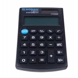 Kalkulator kieszonkowy DONAU TECH, 8-cyfr. wyświetlacz, wym. 97x60x10 mm, czarny, Kalkulatory, Urządzenia i maszyny biurowe