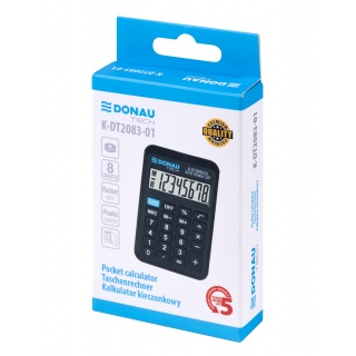 Kalkulator kieszonkowy DONAU TECH, 8-cyfr. wyświetlacz, wym. 89x58x11 mm, czarny, Kalkulatory, Urządzenia i maszyny biurowe