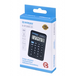 Kalkulator kieszonkowy DONAU TECH, 8-cyfr. wyświetlacz, wym. 97x62x11 mm, czarny, Kalkulatory, Urządzenia i maszyny biurowe
