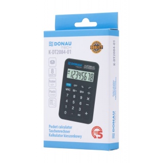 Kalkulator kieszonkowy DONAU TECH, 8-cyfr. wyświetlacz, wym. 97x62x11 mm, czarny, Kalkulatory, Urządzenia i maszyny biurowe