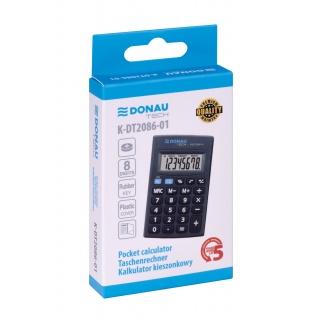 Kalkulator kieszonkowy DONAU TECH, 8-cyfr. wyświetlacz, wym. 85x56x9 mm, czarny, Kalkulatory, Urządzenia i maszyny biurowe