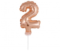 BALON FOLIOWY 13CM. NA PATYCZKU "CYFRA 2" RÓŻ-ZŁ., Podkategoria, Kategoria