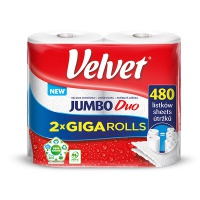 VELVET Jumbo Duo cellulose roll towel, 2-ply, 2 rolls of 240 sheets, white