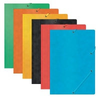 Elasticated file, OFFICE PRODUCTS, pressed board, A4, 390 gsm, 3-flap, assorted colours