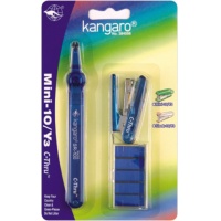 Set, KANGARO Mini 10/Y3 C-THRU, staples up to 11 sheets, blister, assorted colours