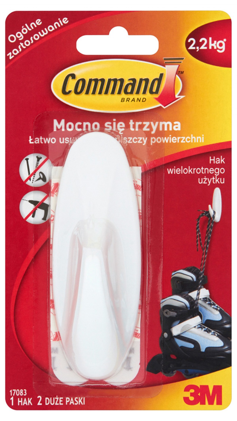 Hak wielokrotnego użytku COMMAND&trade; Designer (17083 PL), duży, biały, Haczyki, Prezentacja