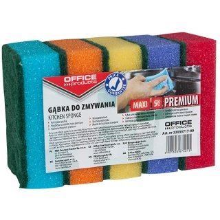 Gąbka do zmywania OFFICE PRODUCTS Maxi Premium, 5szt., mix kolorów, Akcesoria do sprzątania, Artykuły higieniczne i dozowniki