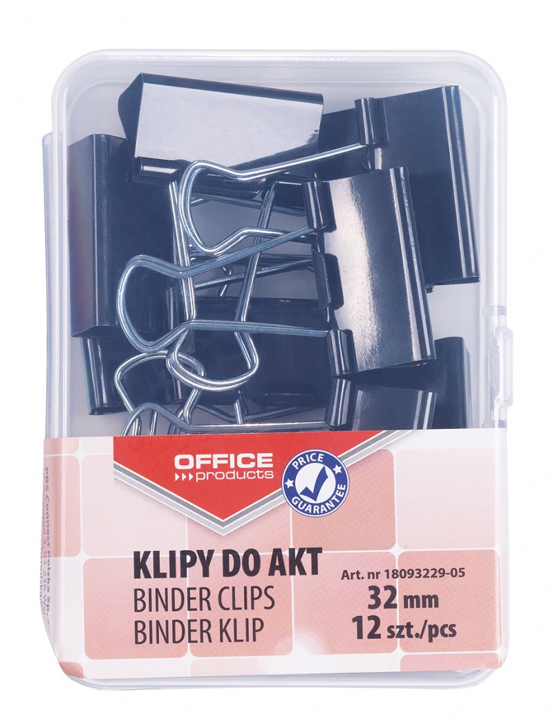 Clips for documents, OFFICE PRODUCTS, 32mm, 12 pcs, in a box, black