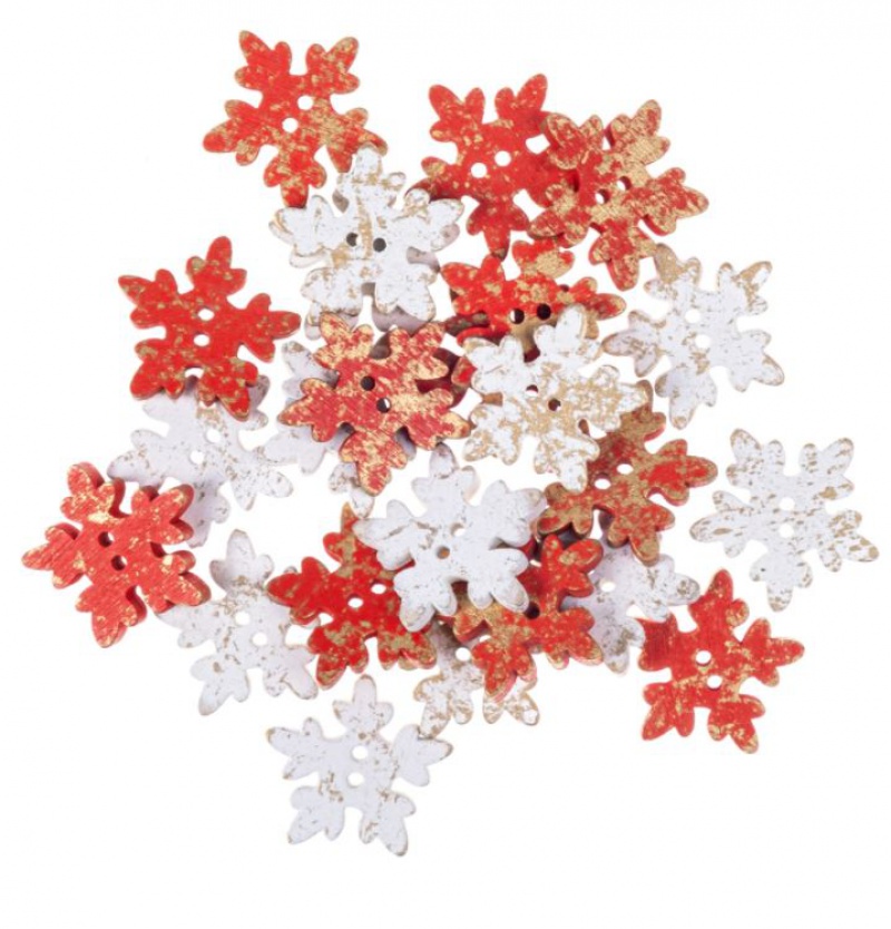 DREWN.GUZIKI ŚNIEŻYNKI 2,5CM.24szt.CZERW./BIAŁE ZŁ, Podkategoria, Kategoria