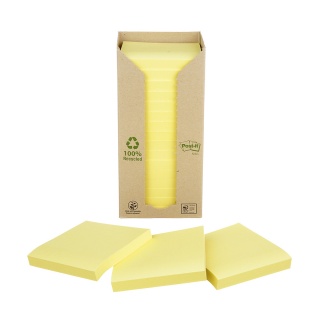 Bloczek samoprzylepny ekologiczny POST-IT® (654-1T), 76x76mm, 16x100 kart., żółty, Bloczki samoprzylepne, Papier i etykiety, EKO-CERT