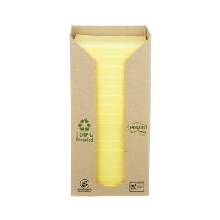 Bloczek samoprzylepny ekologiczny POST-IT® (654-1T), 76x76mm, 16x100 kart., żółty, Bloczki samoprzylepne, Papier i etykiety, EKO-CERT