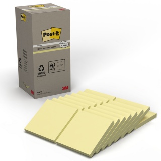 Karteczki samoprzylepne POST-IT&reg; Recycled Notes (654-1T), 76x76mm, 16x100 kart., ż&oacute;łty, Bloczki samoprzylepne, Papier i etykiety, EKO-CERT