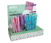 APLI Nordik retractable gel pen, triangle, blue refill, mix of pastel colors