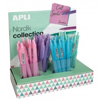 APLI Nordik retractable gel pen, triangle, blue refill, mix of pastel colors