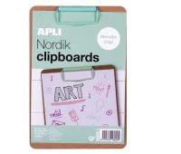 APLI Nordik clipboard, A5 board, wooden, with a metal clip, pastel green