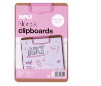 Clipboard APLI Nordik, deska A5, drewniana, z metalowym klipsem, pastelowy różowy, Clipboardy, Archiwizacja dokumentów
