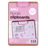APLI Nordik clipboard, A5 board, wooden, with a metal clip, pastel pink