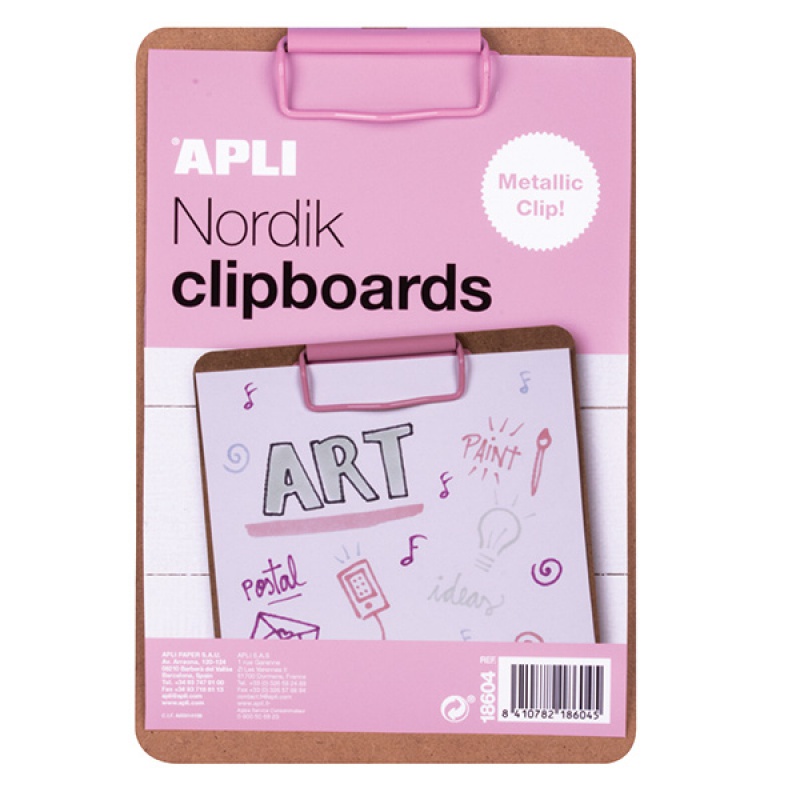 Clipboard APLI Nordik, deska A5, drewniana, z metalowym klipsem, pastelowy różowy, Clipboardy, Archiwizacja dokumentów