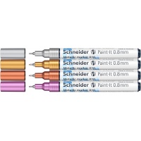 Marker akrylowy SCHNEIDER Paint-It Metallic, 0,8 mm, etui 4 szt., srebrny, złoty, miedziany, fioletowy, Markery, Artykuły do pisania i korygowania