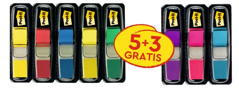 Filing index tabs POST-IT® (683), PP, 11.9x43.2mm, 5x35 + 3x35 free, mix colors