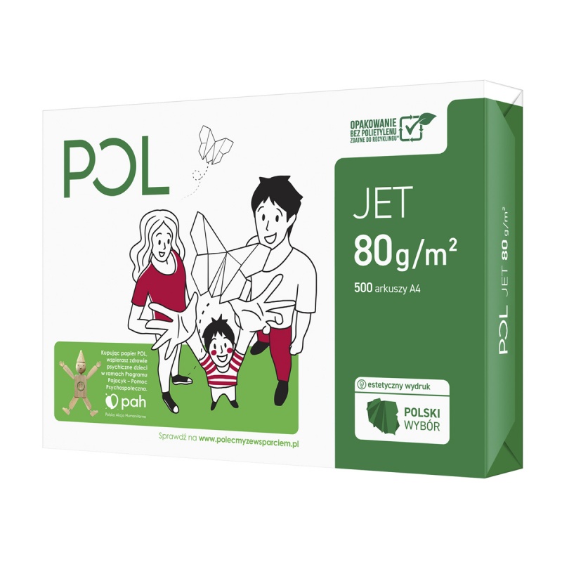 Papier ksero POL JET, A4, klasa A, 166CIE, 80gsm, 500ark., Papier do kopiarek, Papier i etykiety