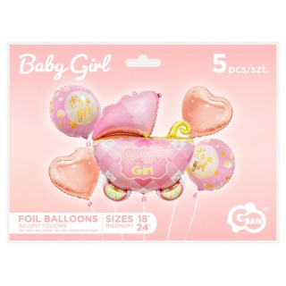 BALONY FOLIOWE ZESTAW WÓZEK RÓŻOWY 5szt., Podkategoria, Kategoria