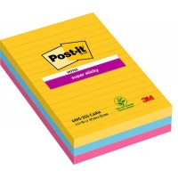 Self-adhesive pad, POST-IT® Super Sticky, ruled, (4690-SS3RIO-EU), 101x152mm, 3x90 sheets, Carnival palette, Self-adhesive pads, Paper and labels
