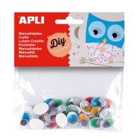 APLI, moving eyes with lashes, oval, 40 pcs, color mix