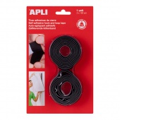 Adhesive tape APLI, with Velcro, 20 mm x 1 m, 2 pcs, black, blister