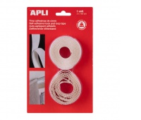 Adhesive tape APLI, with Velcro, 20 mm x 1 m, 2 pcs, white, blister