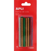 Spare hot melt sticks, 7,5mm, 12 pcs, glitter, assorted colors