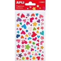 Zestaw naklejek APLI, wypukłe, w kształcie serduszek, mix kolor&oacute;w, Produkty kreatywne, Artykuły szkolne